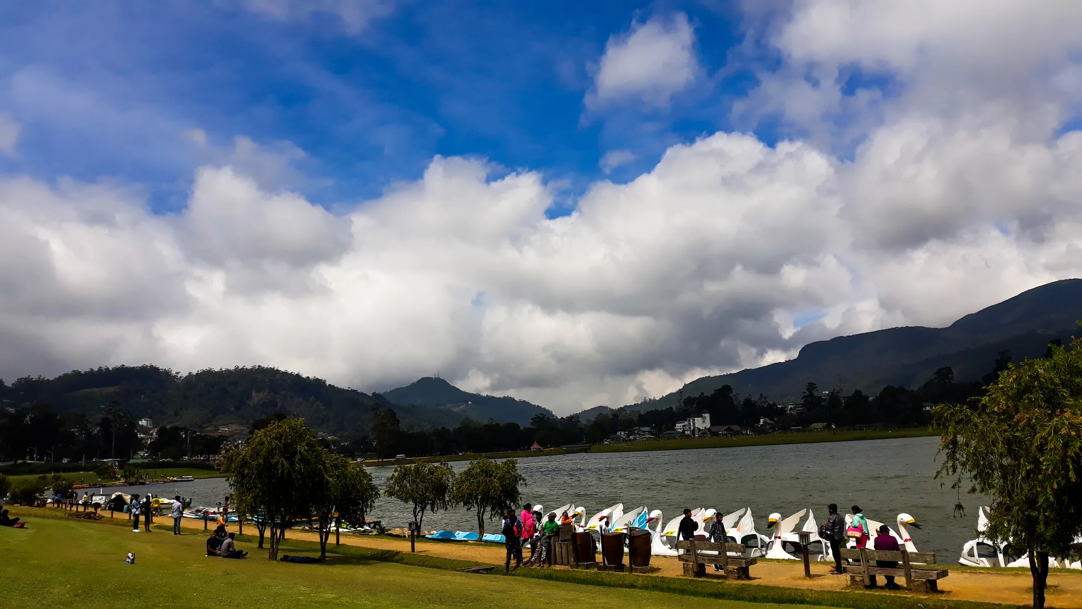 Gregory Lake පසෙකින් හරිත තණබිම් සහ කුඩා බෝට්ටුවක්